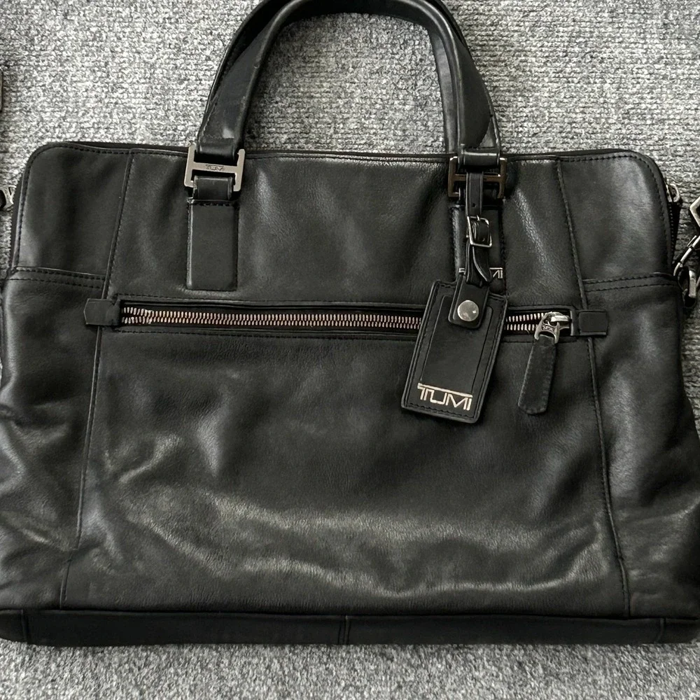 Tumi Dover Slim Leather Briefcase 68516D Black Laptop Bag Business Work‎